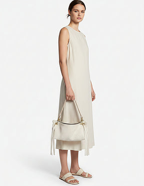 Blair-east West Shoulder Bag, Cream Embossed Leather/tassels