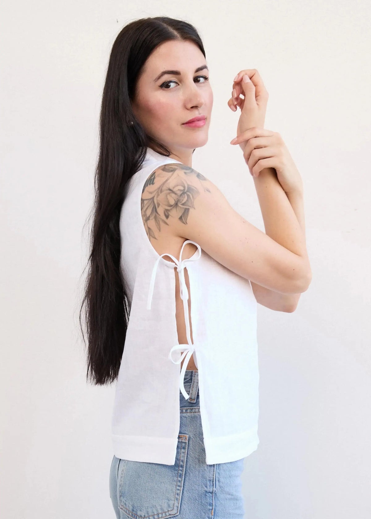 Side Tie Top In Linen