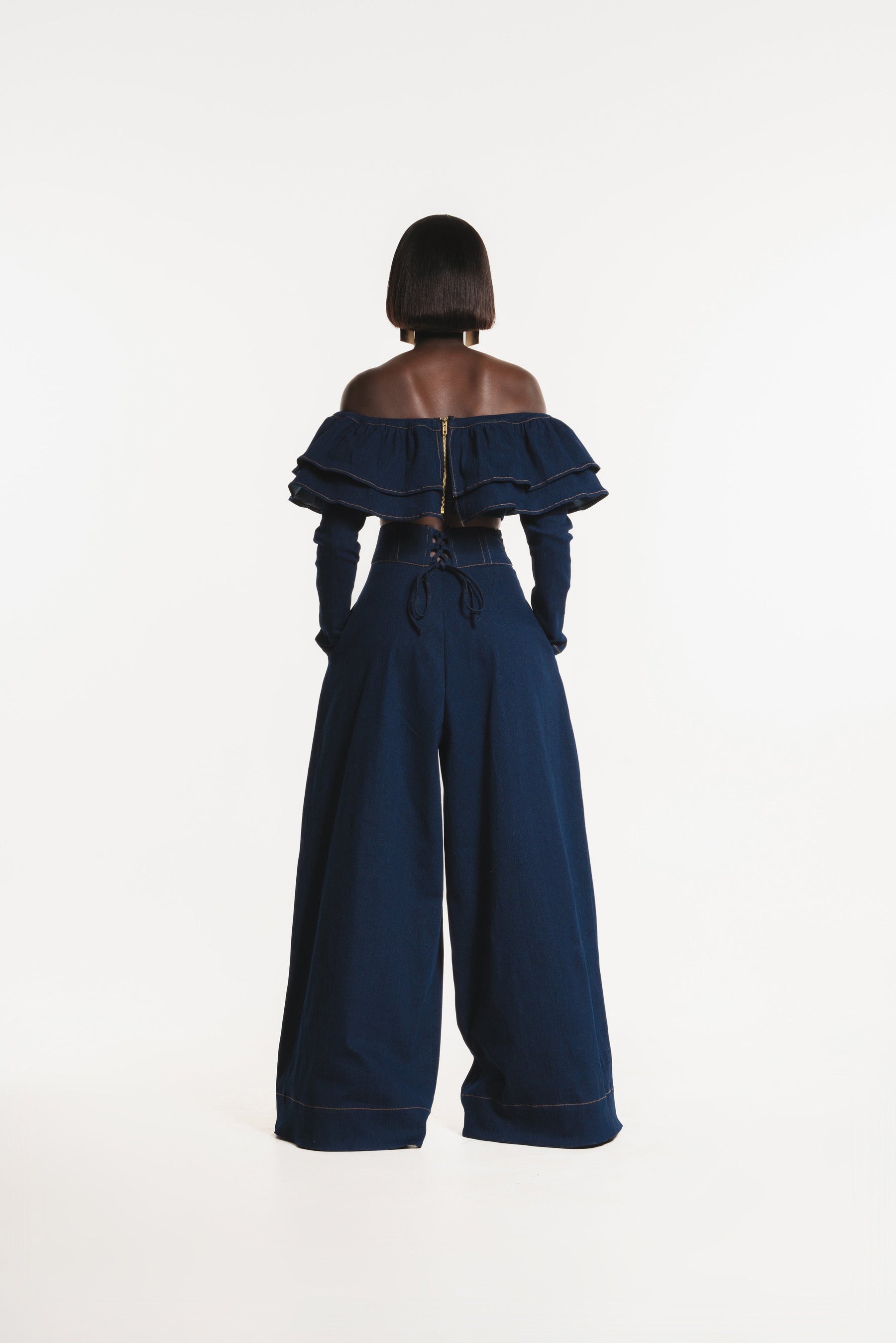 Denim DIJA Ruffle Crop Top