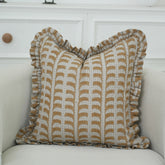 Boho Block Print Brown Thick Linen Frill Cushion Cover - Garud