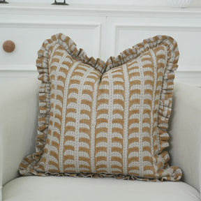 Boho Block Print Brown Thick Linen Frill Cushion Cover - Garud