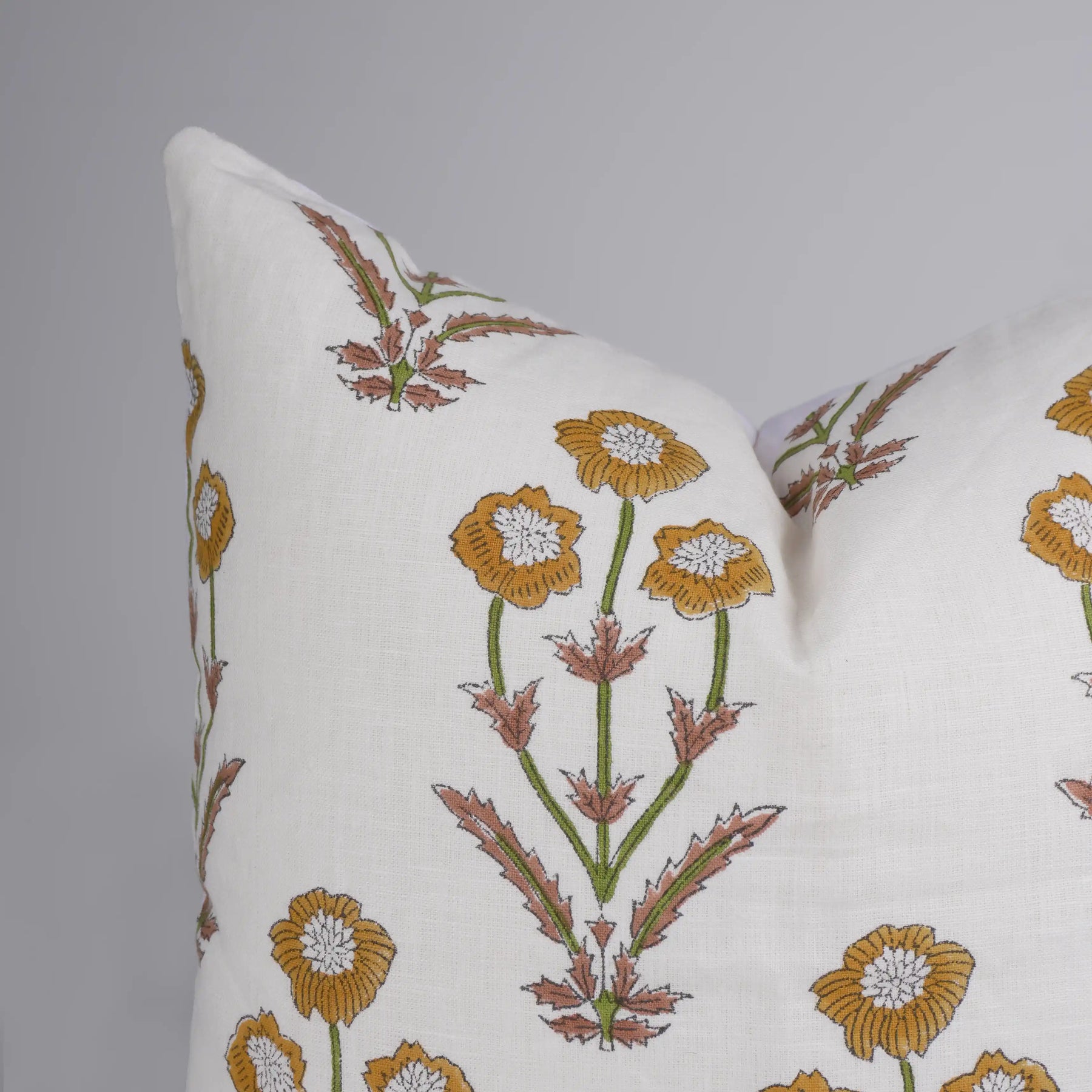 Boho Floral Block Print Pure Linen Pillow Cover - Amitabh