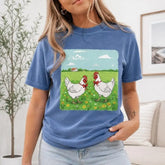 Vintage Farm Chickens In Flower Field Graphic T-Shirt |