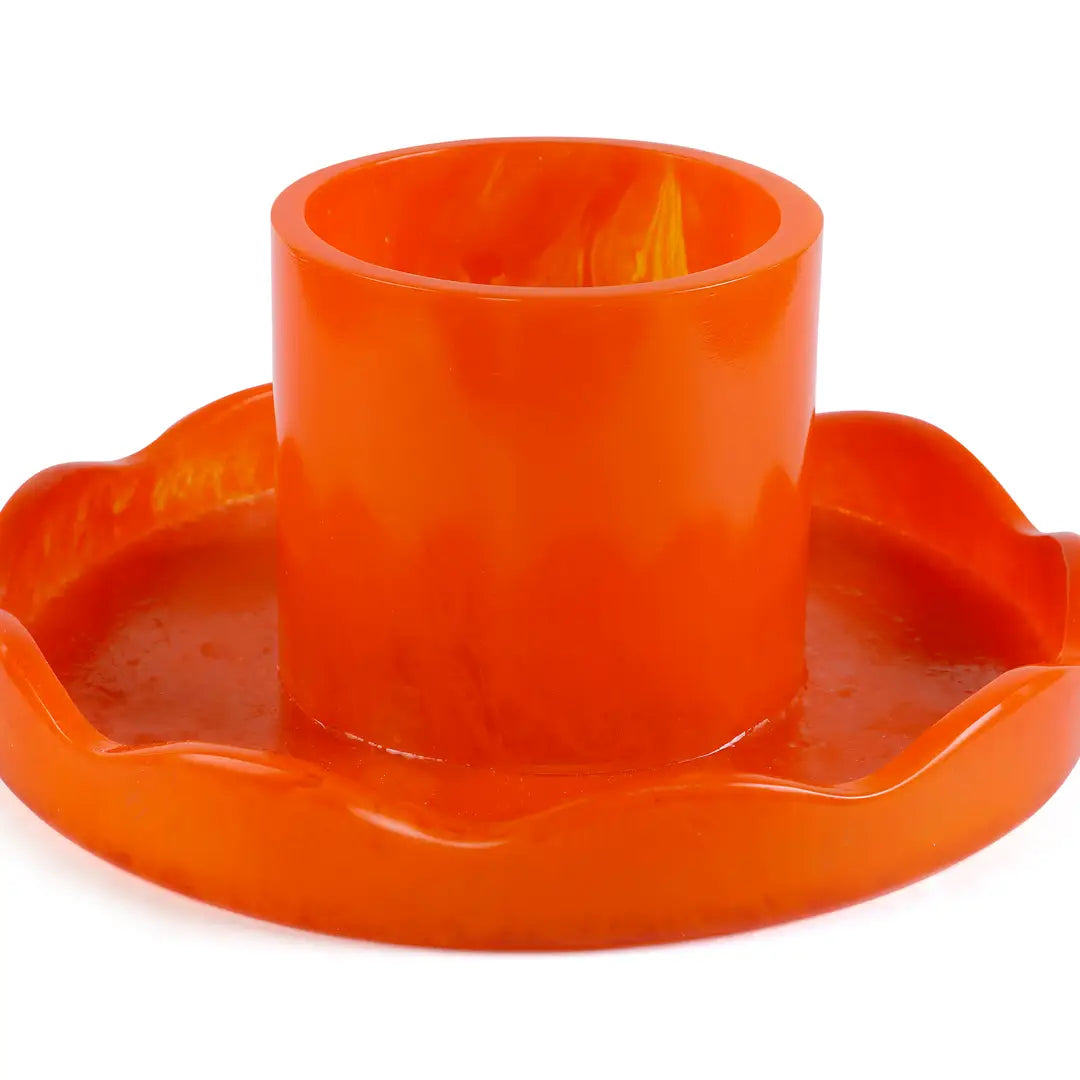 Scallop Resin Cake stand, Orange- 9.5x4.5 Inches