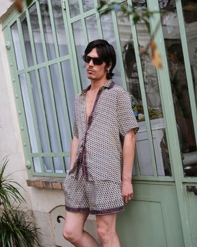 Embossed Botanic Crepe Shorts - Forest Plum
