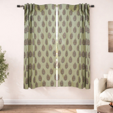 Red Gray Floral Block Print Linen Curtain Handmade Boho Light Filter Panel - Vatika