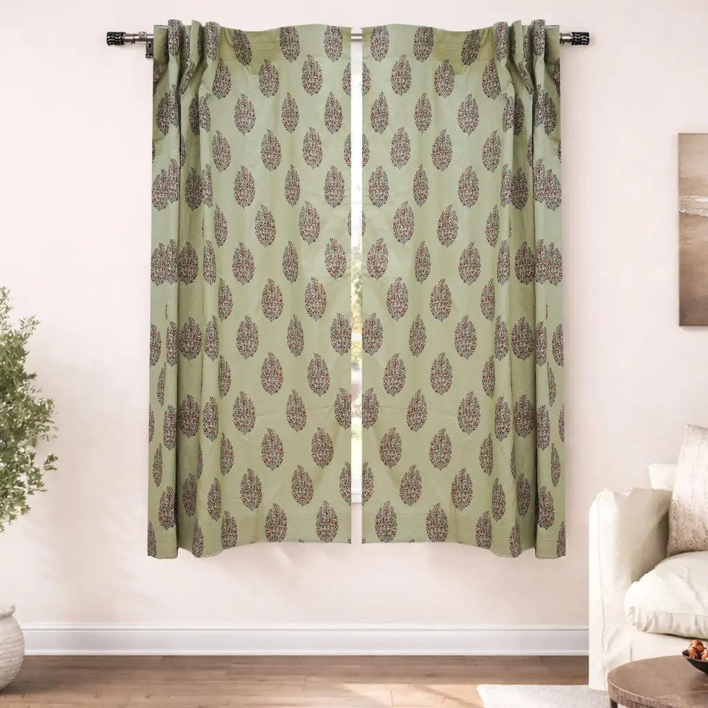 Handmade Vatika Floral Block Print Linen Curtain