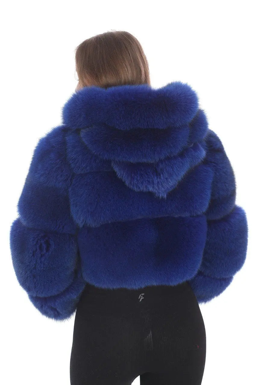 Electric Blue Fox Fur Jacket - Luxe Edition