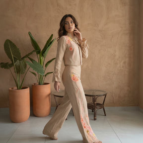 LINAJE - Hand-Embroidered Linen Jacket and Trousers Set