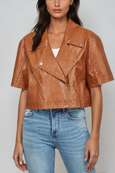 Romy Crop Faux Leather Moto Jacket