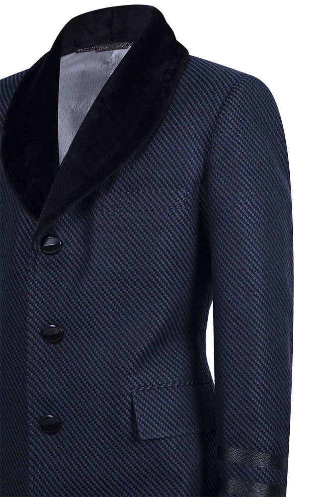 Coat with plush collar and leather details