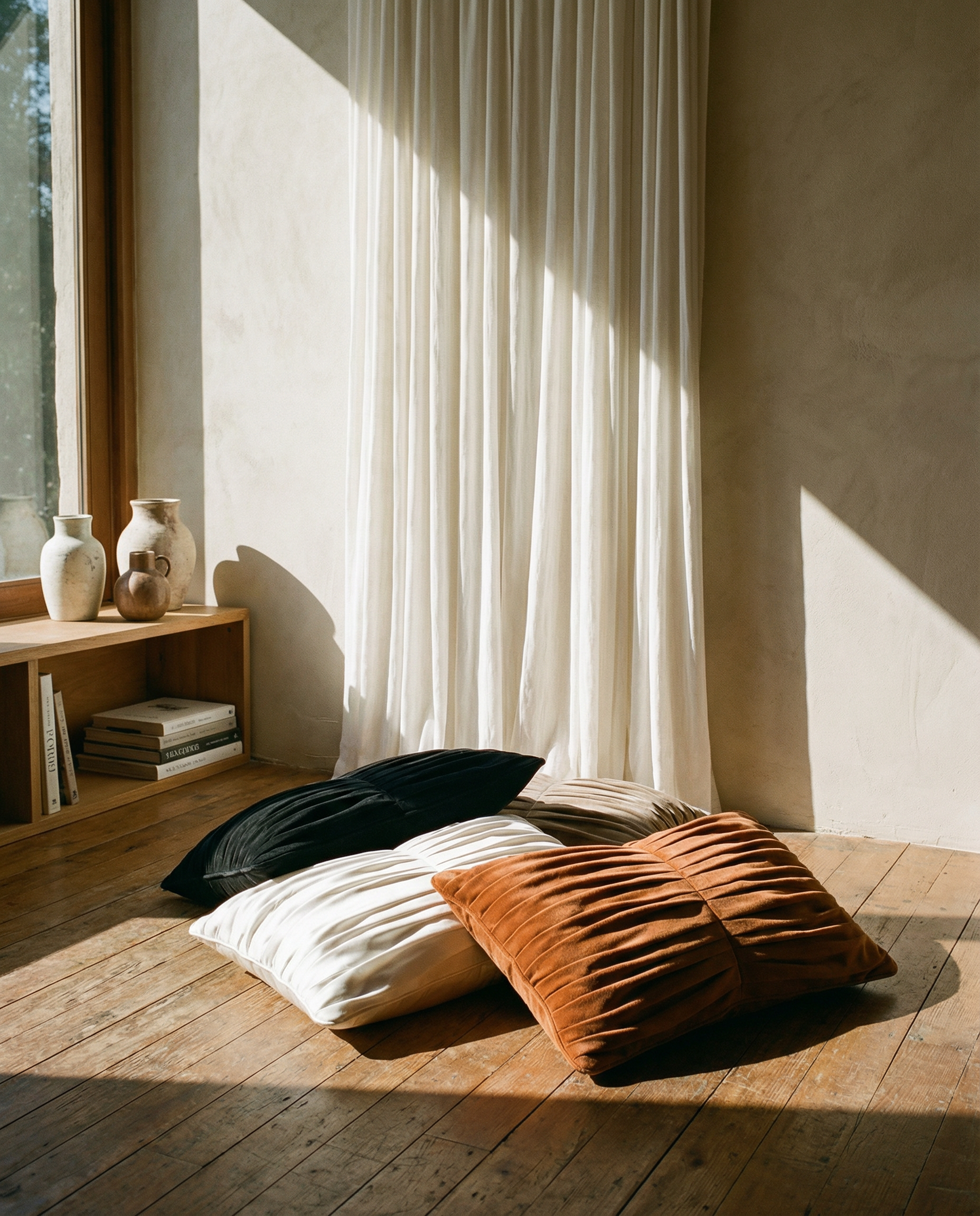PLEATED COTTON SUEDE PILLOW IN ABYSS