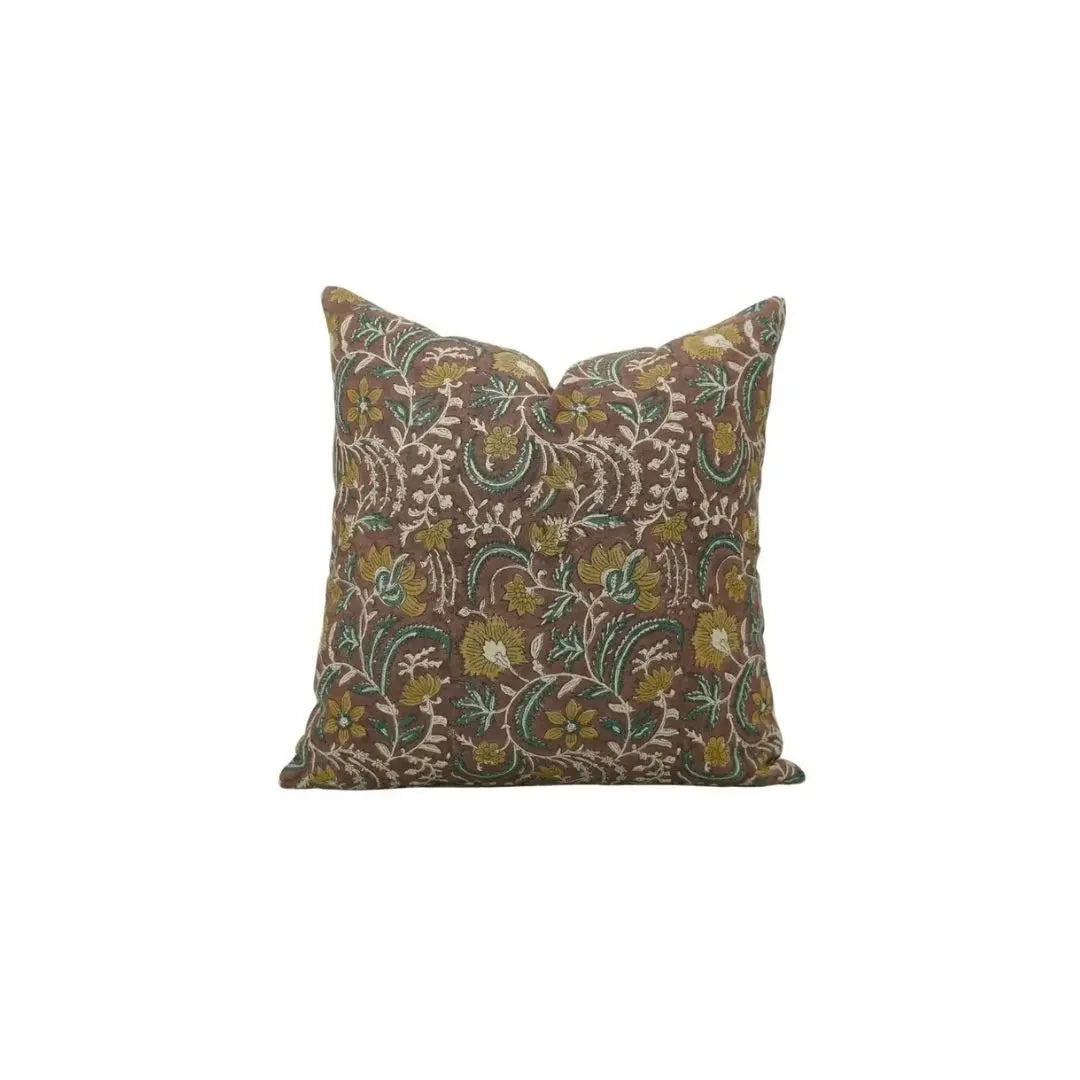 Floral Hand Block Print Boho Pure Linen Pillow Cover- Kundanvan