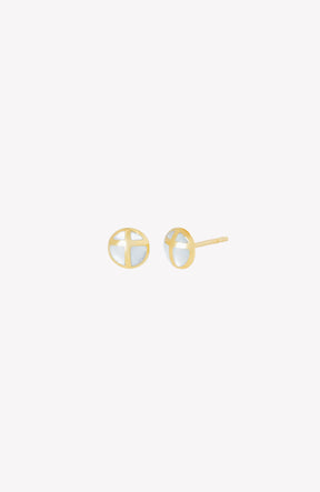 Mother Of Pearl Cross Dome Stud Earrings