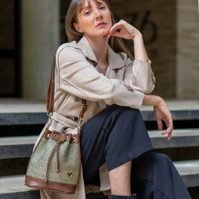 Dark Brown Leather Terra Bag – Handmade Crossbody & Handbag, Timeless Palm Weave Bucket Bag