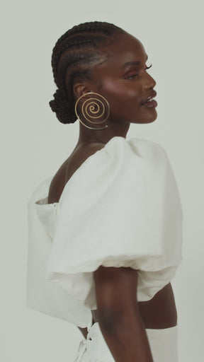 Linen SKYE Puffy Sleeve Crop Top in White