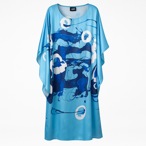 Blue Graffiti Marble Dolman Sleeve Dress