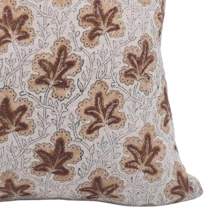 Handmade Floral Thick Linen Block Print Cushion Cover - Pushp Samhita
