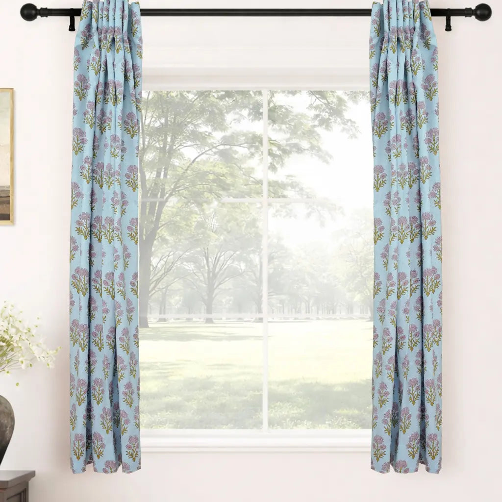 Juhi Boho Handmade Floral Block Print Linen Curtains