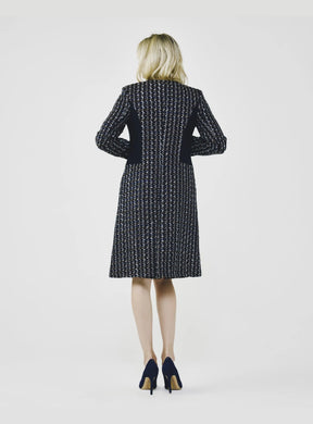 Paneled No-Collar Tweed Coat