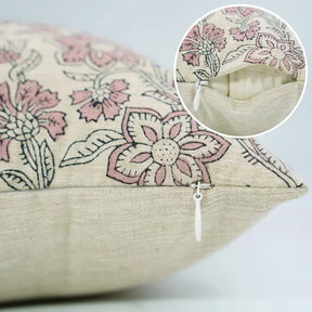 Natural  Block Print Linen Blend Pillow Cover - Jarul