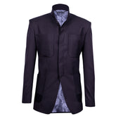 Black blazer with wine red stripes and button covers