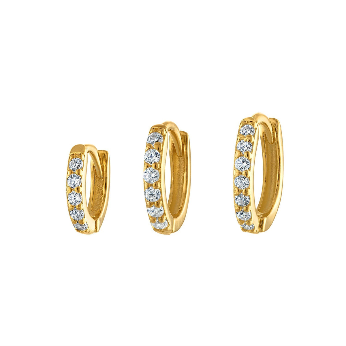 3 Set Gold Pave Huggies Earring