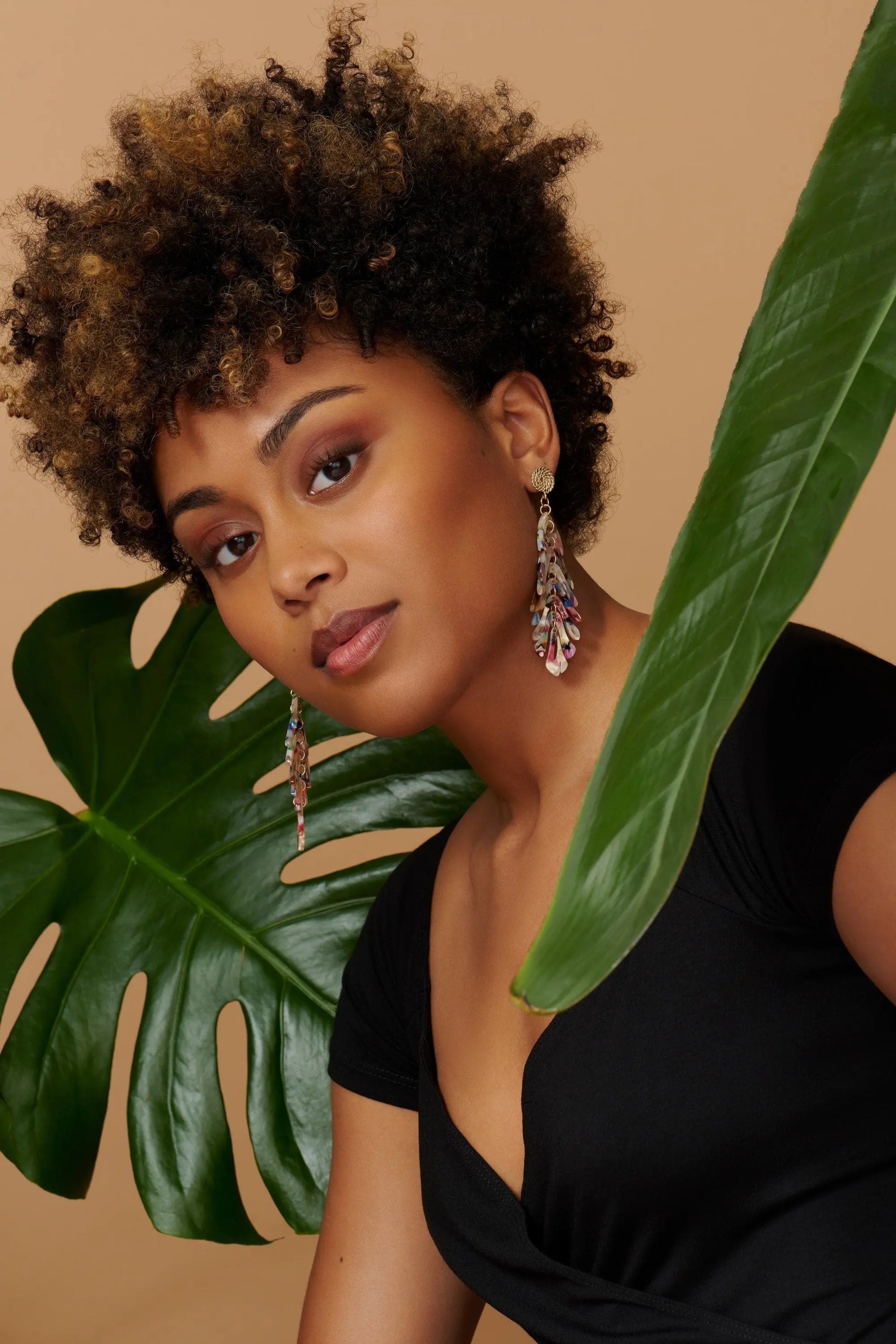 Multi Color Monstera Earrings