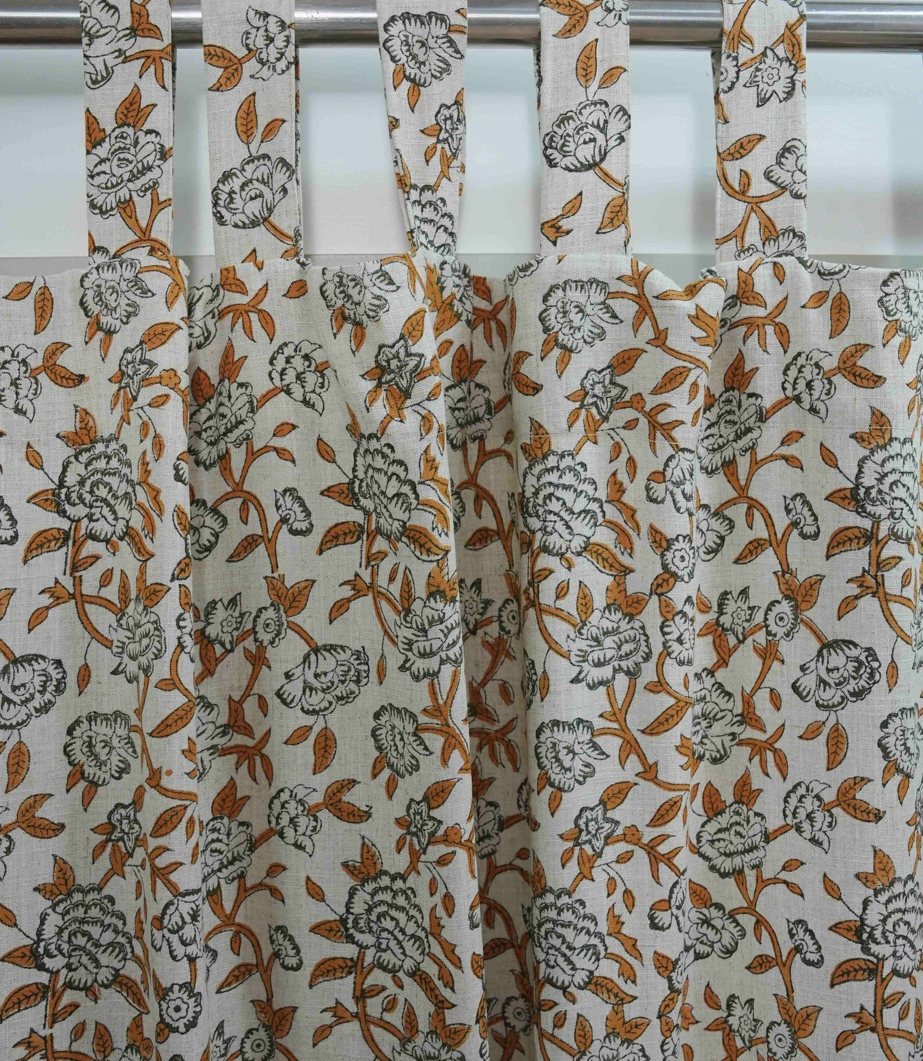 Artisan Block Print Curtains Yellow Floral Linen Semi Sheer | Mrignayani