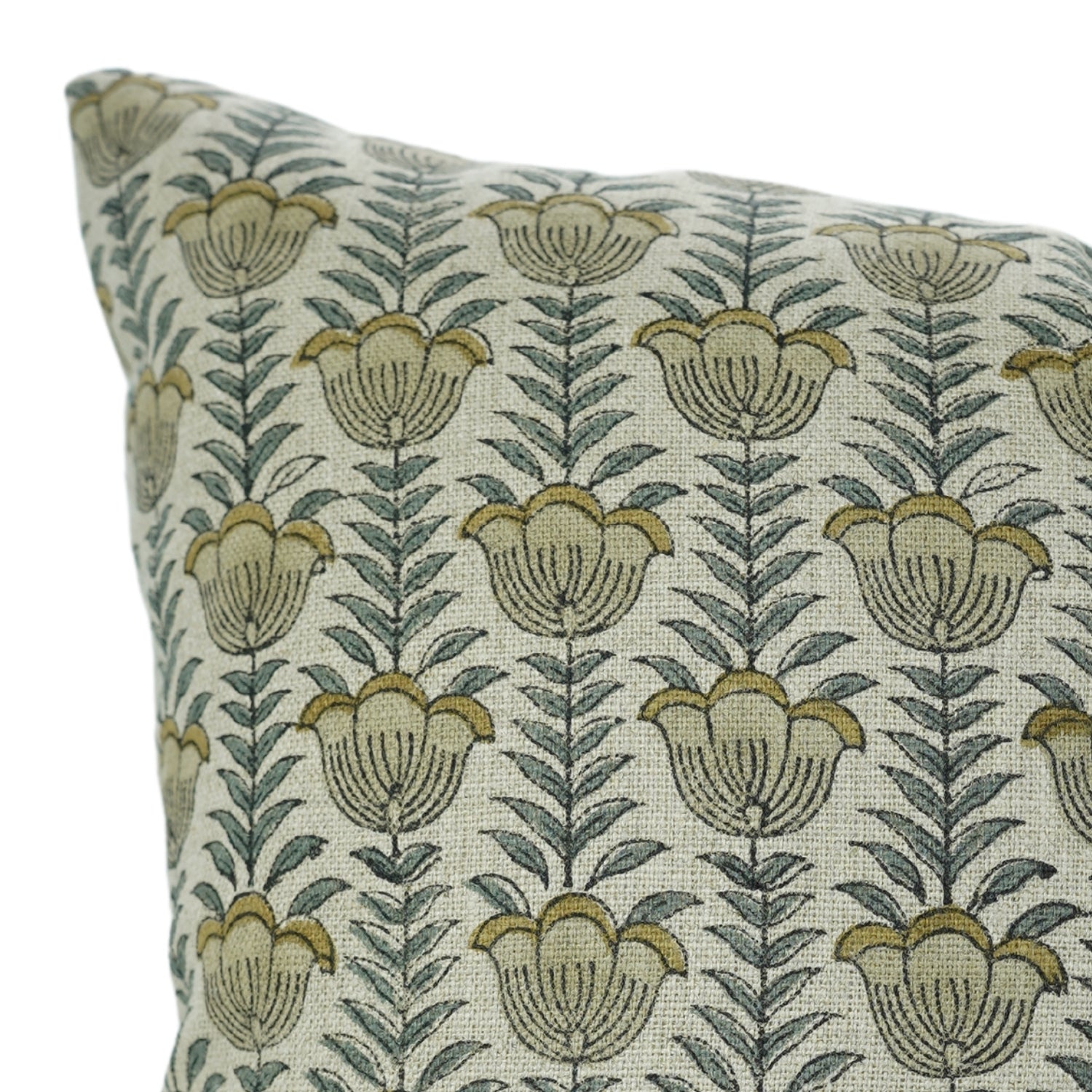 Hand l Block Print Thick Linen Pillow Cover - Lotus