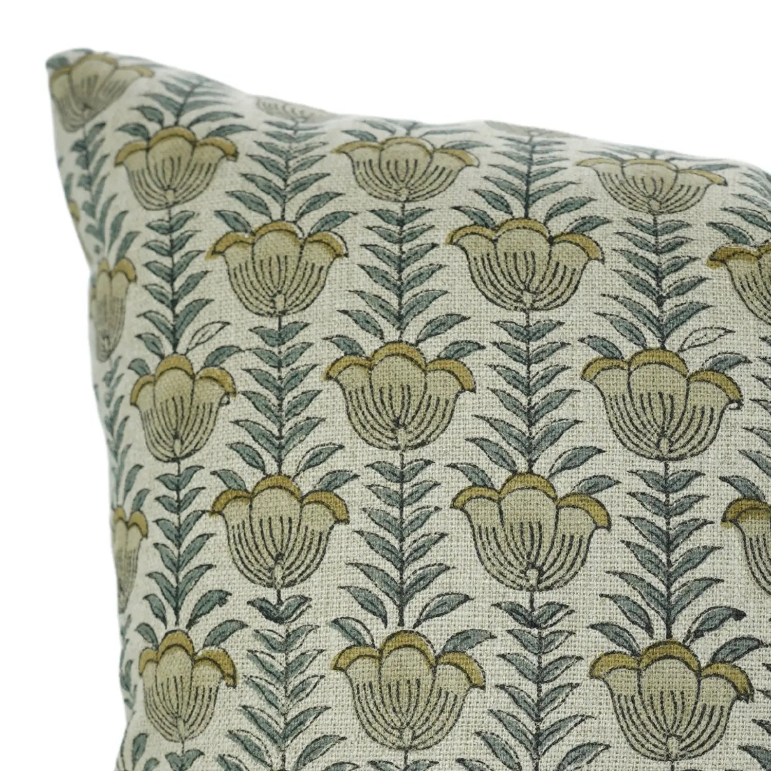 Hand l Block Print Thick Linen Pillow Cover - Lotus