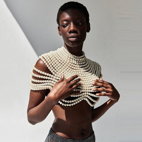 Heavy industry pearl shawl layered tribal wind hollow woven sexy body chain