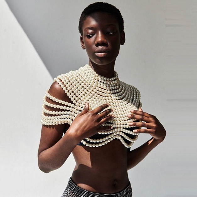 Heavy industry pearl shawl layered tribal wind hollow woven sexy body chain