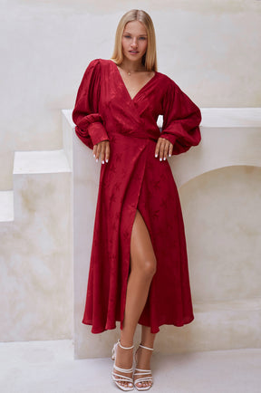 Isabella Long Sleeve Wrap Dress - Pearl Ruby