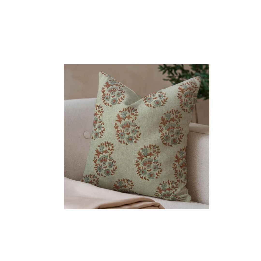 Floral Meadow Hand Block Pillow case Thick Linen - Anarkali