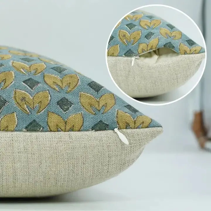 Premium Hand Block Printed Thick Linen Cushion Cover - Titli