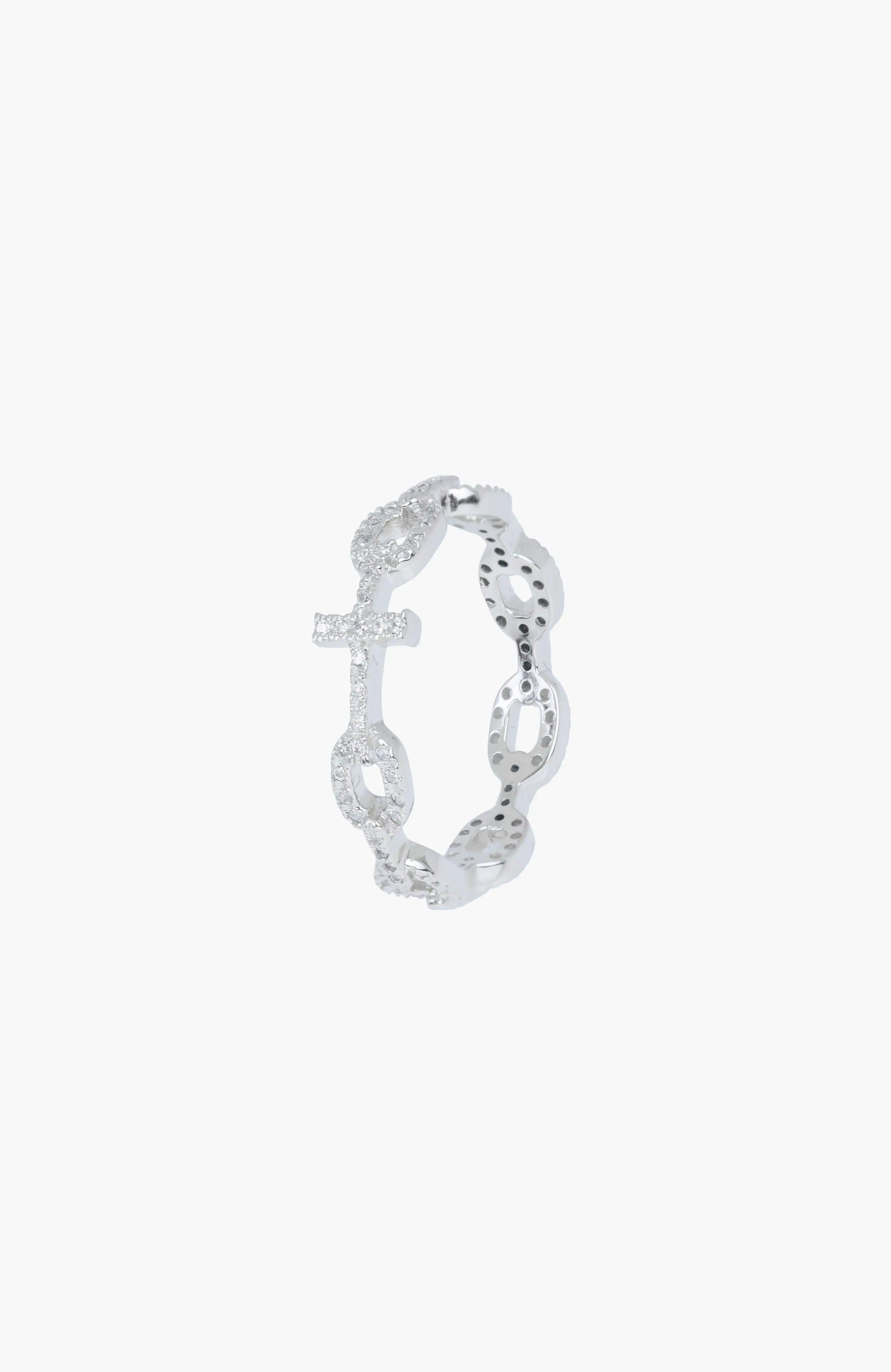 Luminous Pavé Cross Chain Breaker Ring
