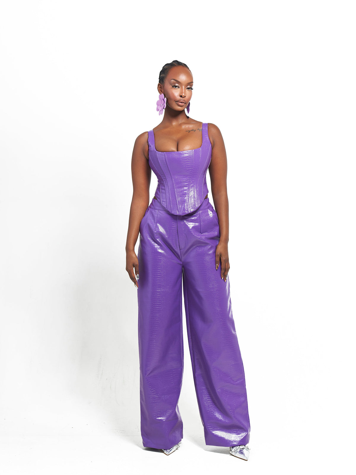 ONO Faux Leather Corset Top  in Purple