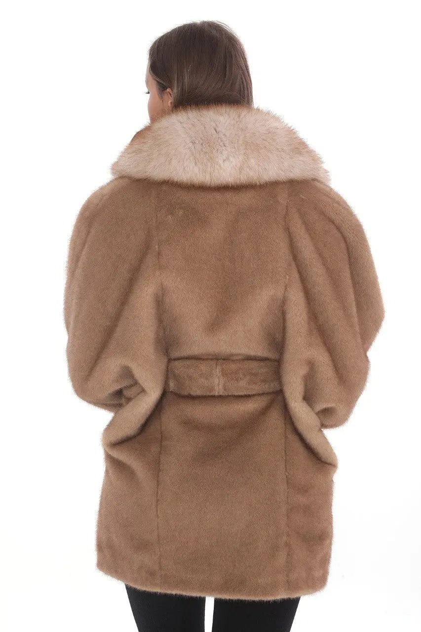 Exclusive Natural Tan Fox Fur Coat with Belted Waist