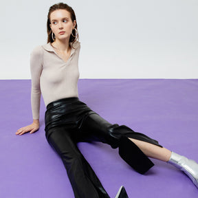 NINA FLARED BLACK LEATHER PANTS