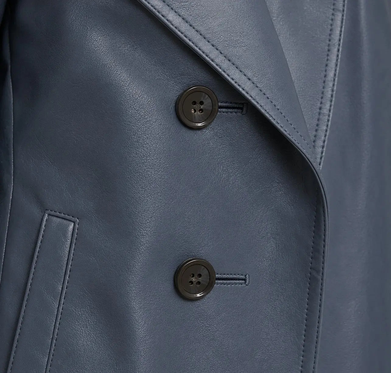 Blue Leather Trench Coat &amp; Black Wide-Leg Pants