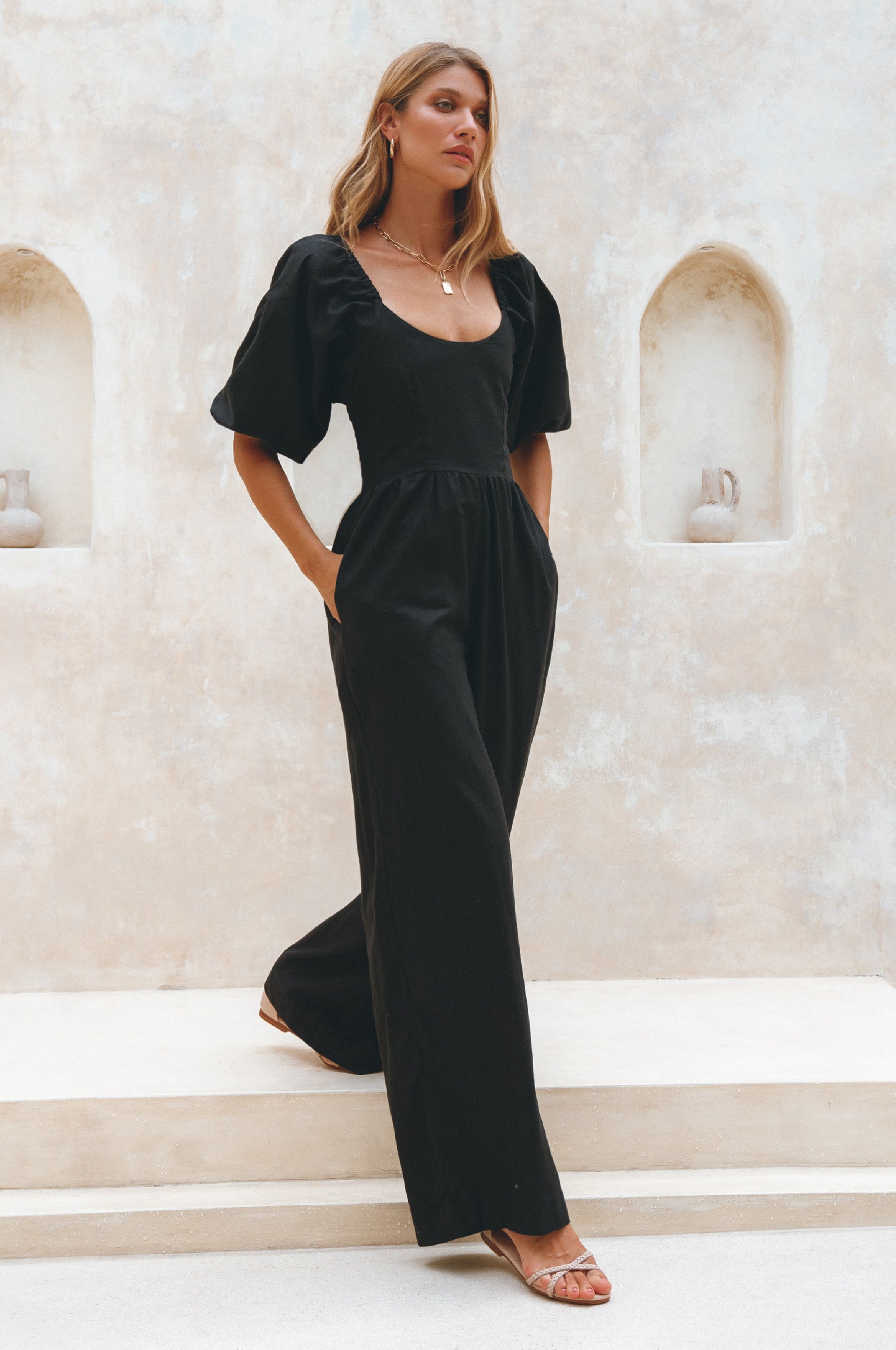 Heaven Bay Linen Jumpsuit - Black