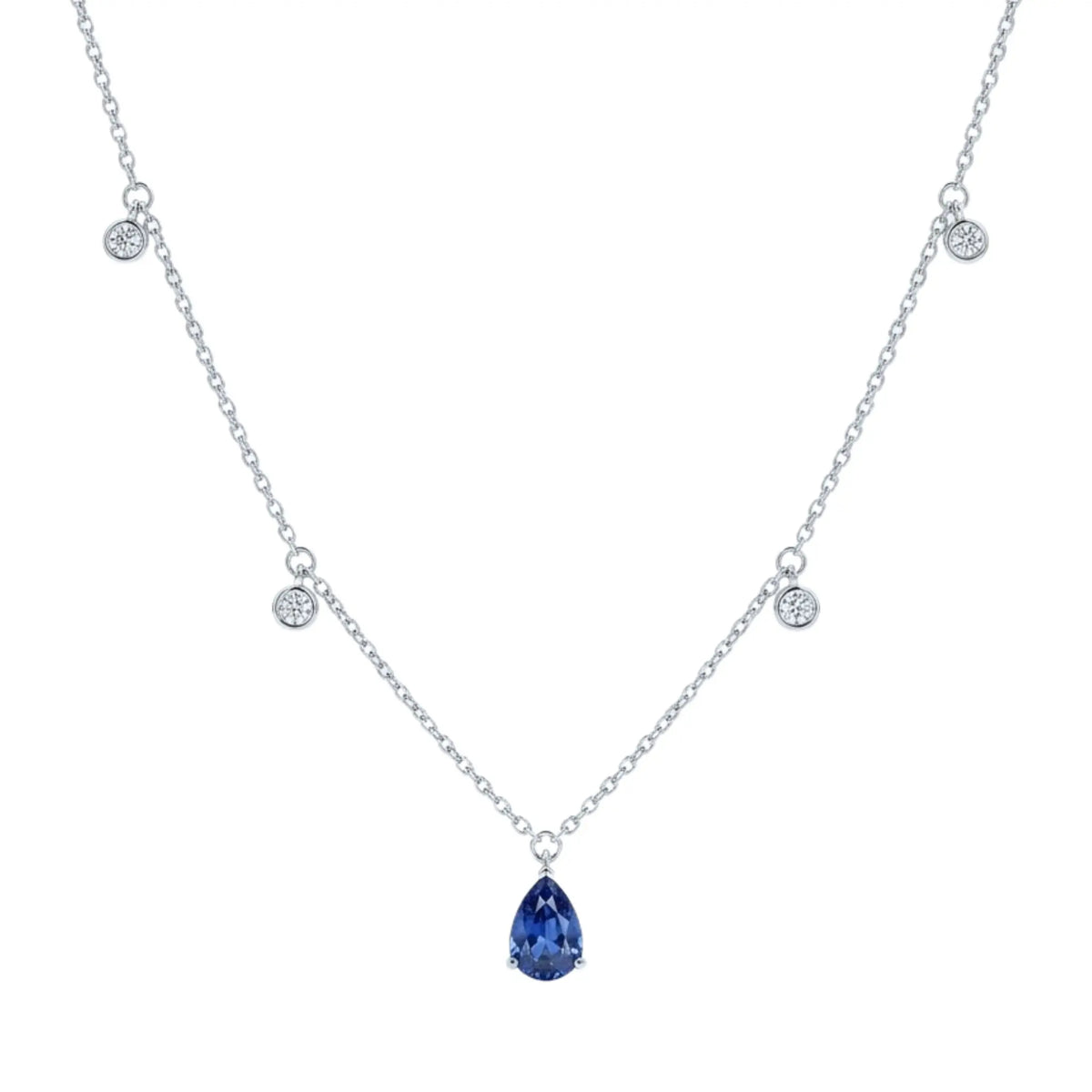 Pear Sapphire & Mini Round Diamond Necklace