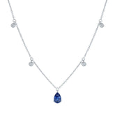 Pear Sapphire & Mini Round Diamond Necklace