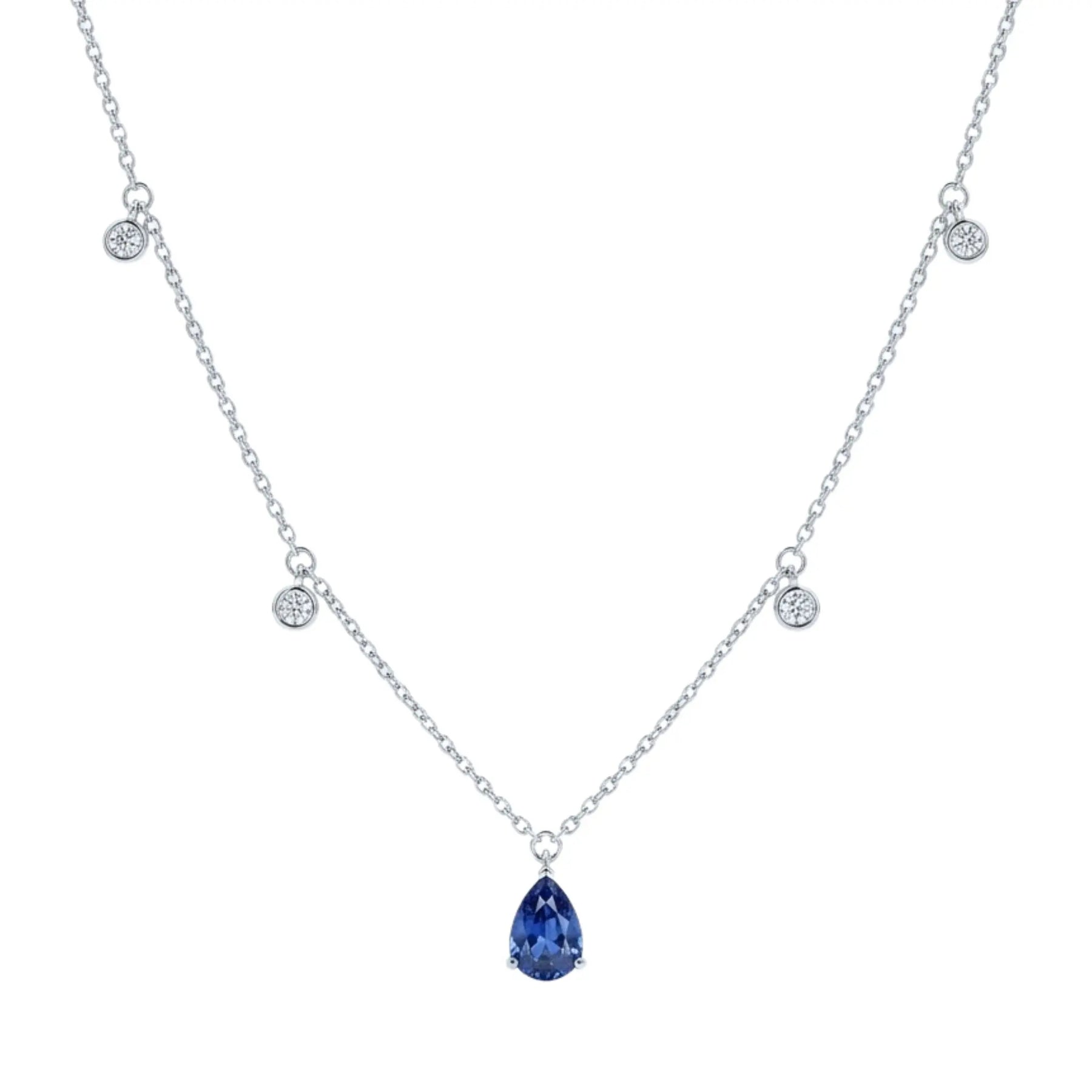 Pear Sapphire & Mini Round Diamond Necklace