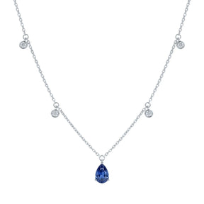 Pear Sapphire & Mini Round Diamond Necklace