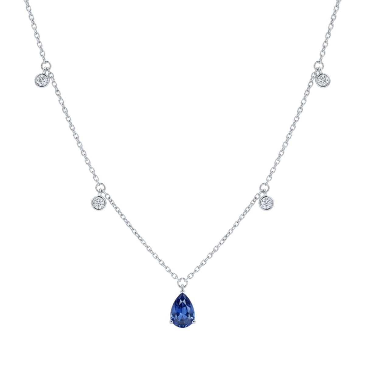 Pear Sapphire & Mini Round Diamond Necklace