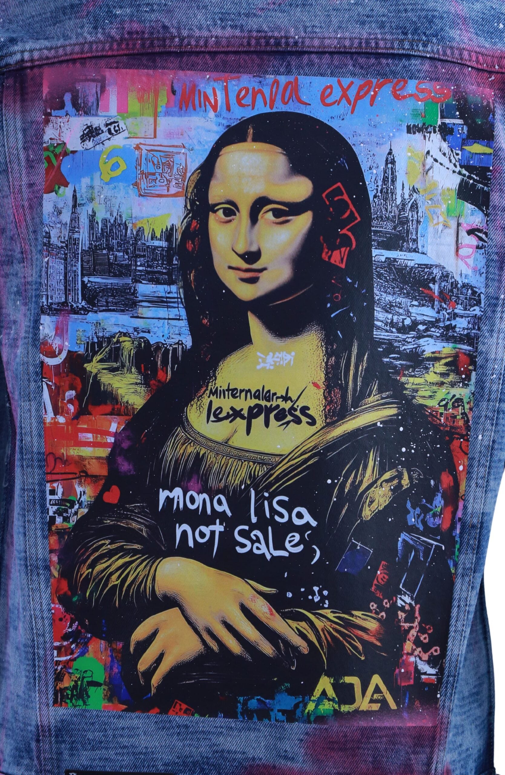 Blue denim jacket with Mona Lisa print