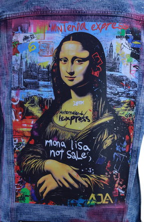 Blue denim jacket with Mona Lisa print