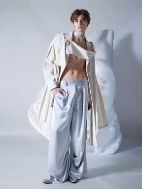 Silvery Satin Glancing Drape Pants